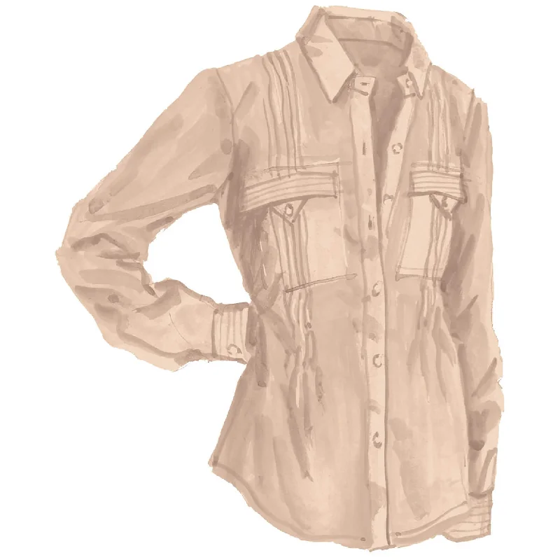 Pintuck Pocket Blouse Sheer Sleeve Blouse