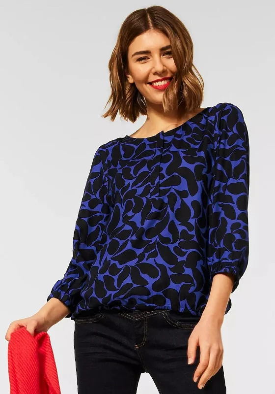 Street One Abstract Print Blouse, Blue & Black Elegant Office Blouse