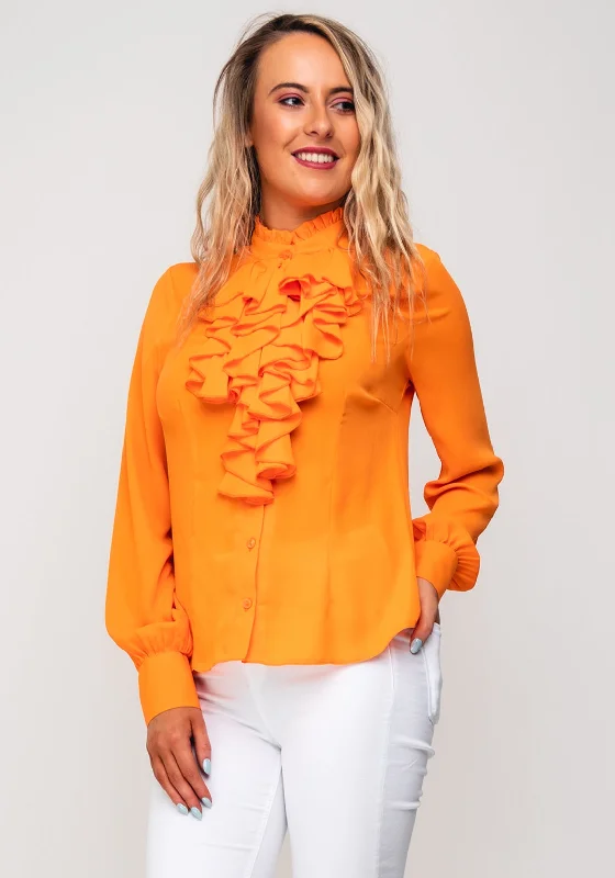 Seventy1 Ruffle Long Sleeve Blouse, Orange Chic Off-Shoulder Blouse