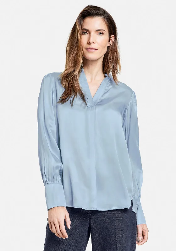 Gerry Weber Satin Blouse, Light Blue Off-Shoulder Wrap Blouse