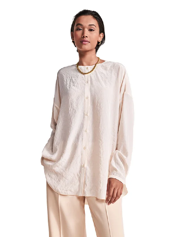 Riani Collarless Blouse with Crinkle Effect Peach Dust Soft Pastel Blouse