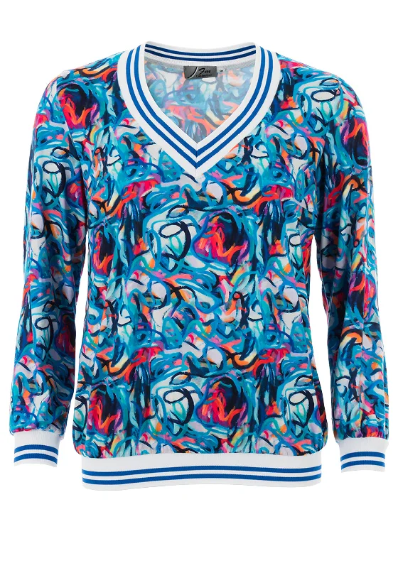 Leon Collection Artist’s Design Blouse, Blue Multi Peter Pan Blouse