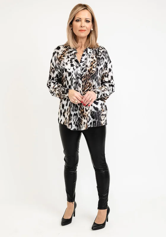 Monari Animal Print Button Blouse, Multi Embroidered Floral Blouse
