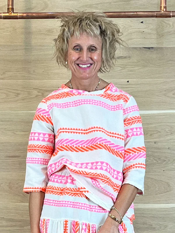 ACL Aztec Print Blouse Pink & Orange Chic Sleeveless Blouse