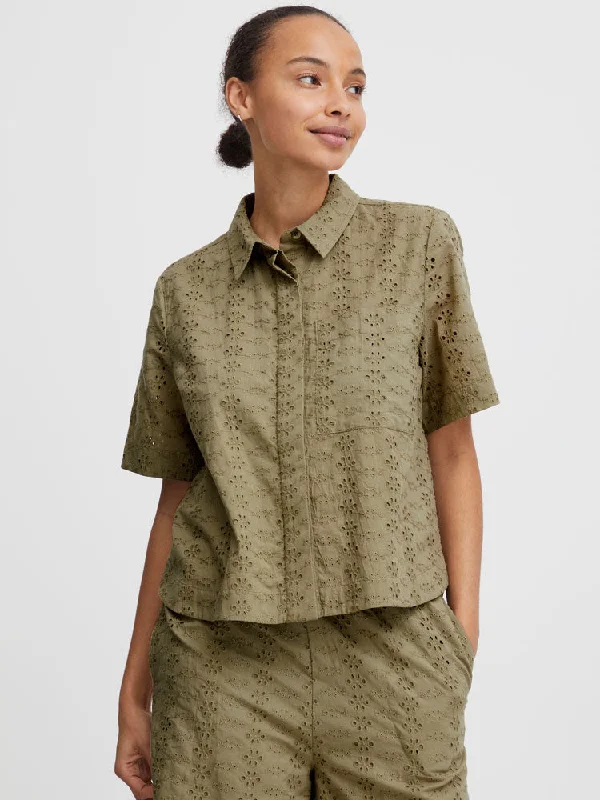 B Young ByFenni Cropped Blouse Aloe Boho Printed Blouse