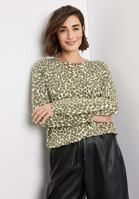 Gerry Weber Keyhole Neckline Pattern Blouse, Green & White Casual Stripe Blouse