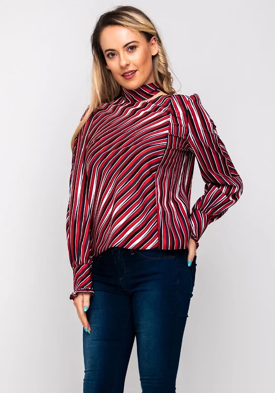 Lily Striped Puff Sleeve Blouse, Red & Navy Feminine Puff Blouse