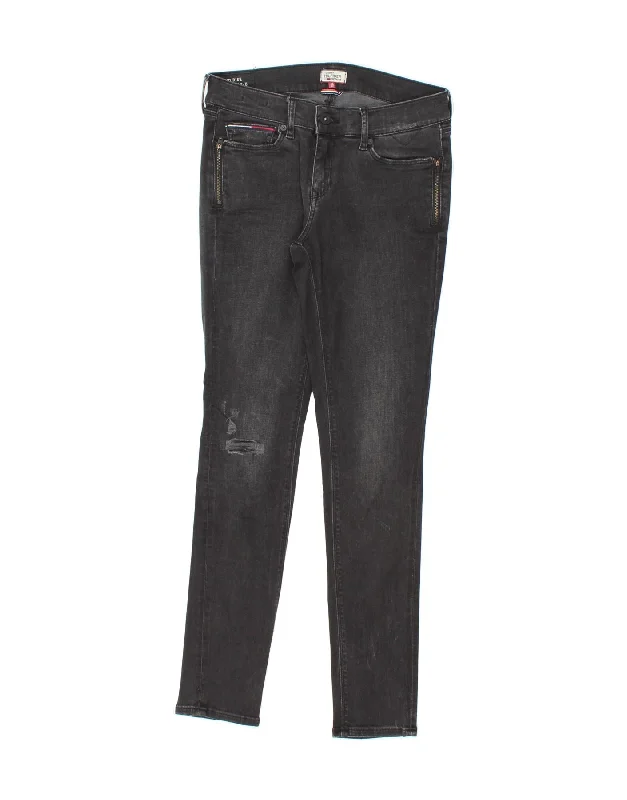 TOMMY HILFIGER Womens Mid Rise Skinny Jeans W28 L29 Black Cotton Comfortable Straight-Legged Denim