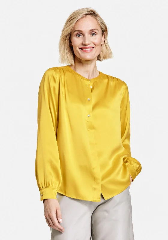 Gerry Weber Half Button Silk Blouse, Yellow Office-Ready Blouse