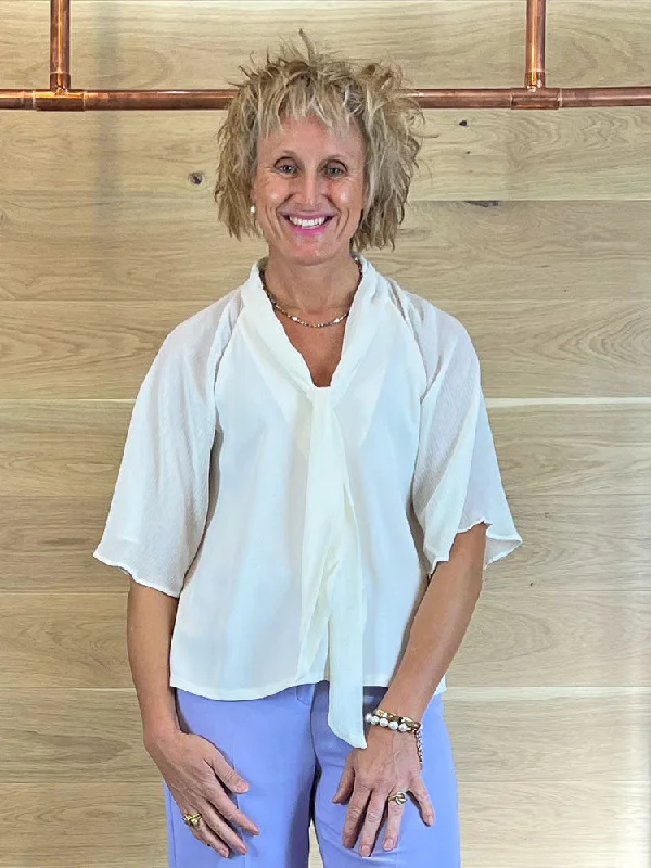 Emme Marella Papilla Blouse Wool White Elegant Silk Blouse