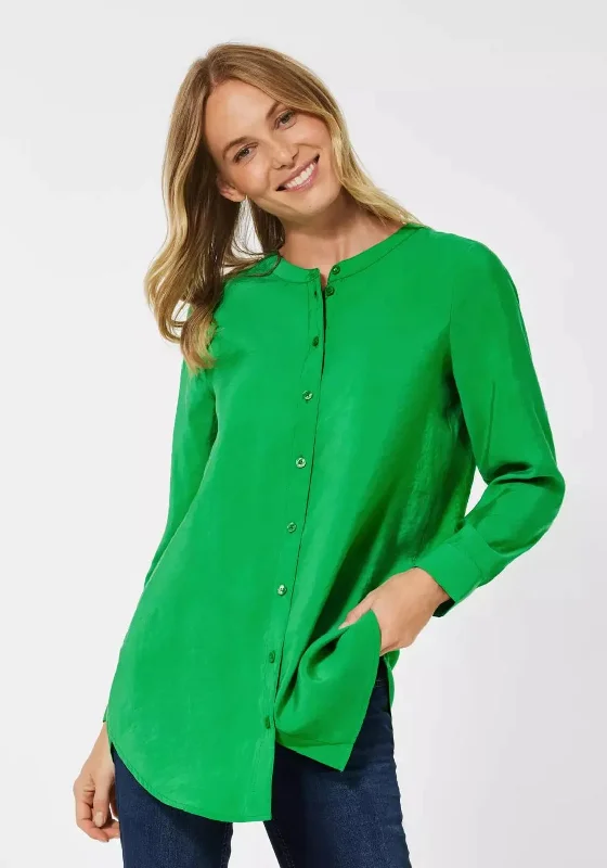 Cecil Grandad Collar Long Blouse, Radiant Green Embellished Collar Blouse