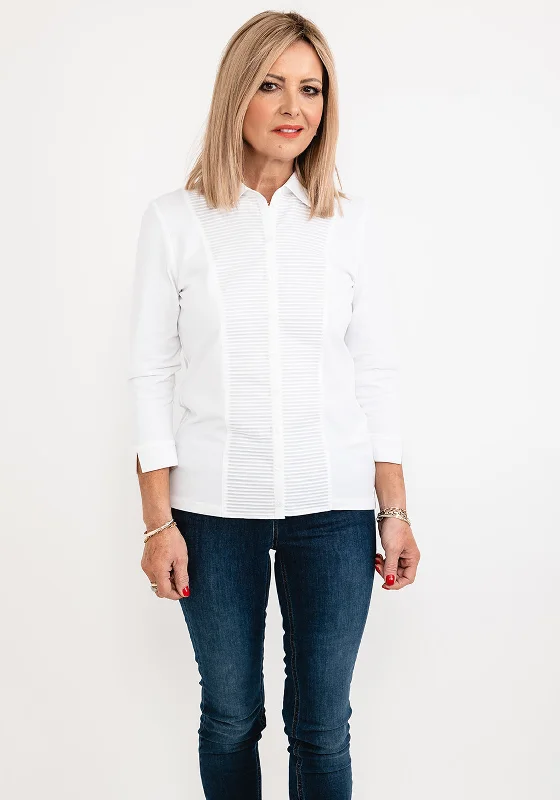 ERFO Ribbed Front Panel Blouse, White Gathered Detail Blouse