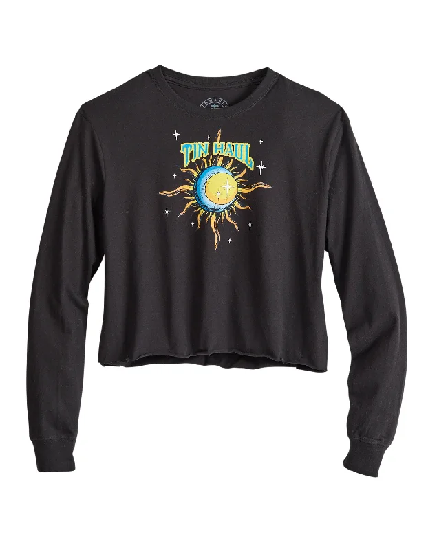 WOMENS LONG SLEEVE TIN HAUL NIGHT SUN COLLIDE SCREEN PRINT T SHIRT WITH BOYFRIEND FIT Embroidered Appliqued Beaded WOMENS LONG SLEEVE TIN HAUL NIGHT SUN COLLIDE SCREEN PRINT T SHIRT WITH BOYFRIEND FIT Embroidered Appliqued Beaded