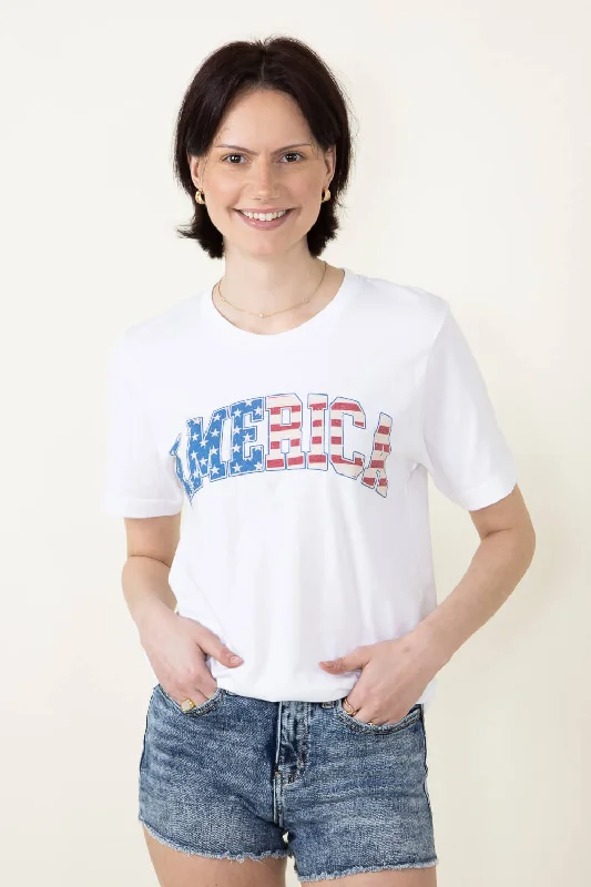 America Graphic T-Shirt for Women in White | 10799X-TS-WHITE Collared Crew Neck Turtle Neck America Graphic T-Shirt for Women in White | 10799X-TS-WHITE Collared Crew Neck Turtle Neck