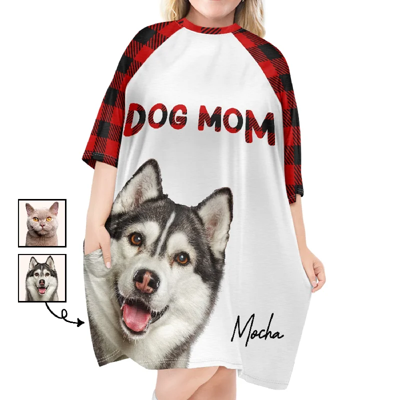 Custom Photo Dog Mom Cat Mom - Gift For Pet Lovers - Personalized Women's Sleep Tee Solid Color Striped Floral Custom Photo Dog Mom Cat Mom - Gift For Pet Lovers - Personalized Women's Sleep Tee Solid Color Striped Floral