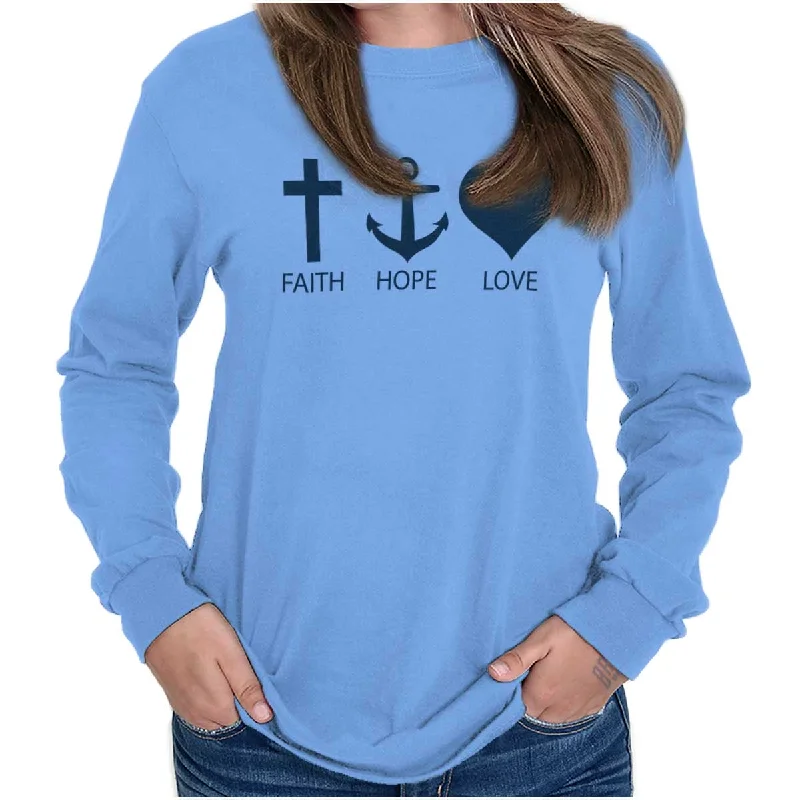 Faith Anchor Love Long Sleeve T Shirt Nylon Fabric Polyester Fabric Spandex Fabric