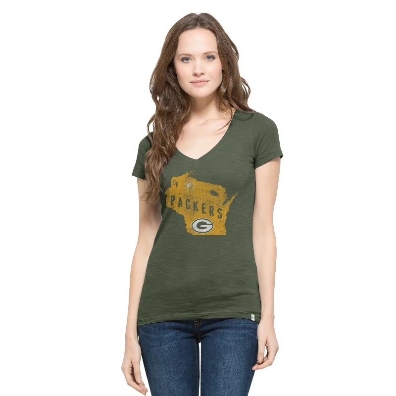 Green Bay Packers Bottle Green Women's V-Neck Scrum Tee Collared T-Shirt Boat Neck A-Line Green Bay Packers Bottle Green Women's V-Neck Scrum Tee Collared T-Shirt Boat Neck A-Line