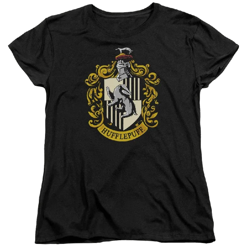 Harry Potter Hufflepuff Crest Women's T-Shirt Notch Collar Peter Pan Collar Cowl Neck Harry Potter Hufflepuff Crest Women's T-Shirt Notch Collar Peter Pan Collar Cowl Neck