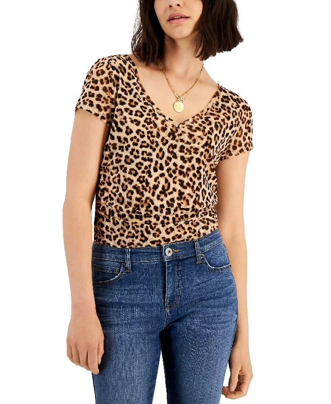 INC International Concepts Womens Leopard Print Mesh T-Shirt V-Neck T-Shirt Long Sleeve Cotton INC International Concepts Womens Leopard Print Mesh T-Shirt V-Neck T-Shirt Long Sleeve Cotton