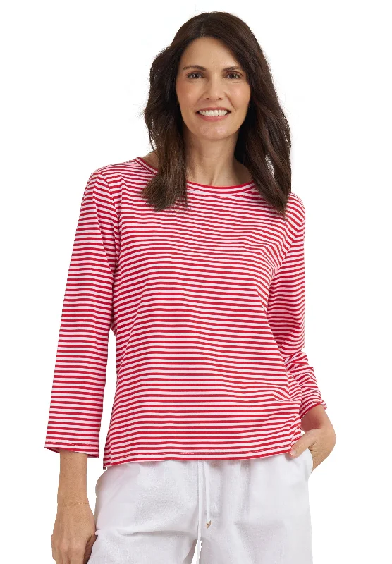 Marina Red Stripes - Long Sleeve T-Shirt Faux Fur Fabric Real Fur Fabric Shearling Fabric Marina Red Stripes - Long Sleeve T-Shirt Faux Fur Fabric Real Fur Fabric Shearling Fabric