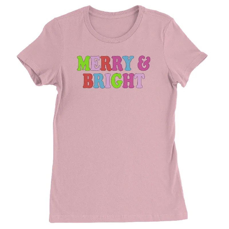 Merry and Bright Festive Christmas Holiday Womens T-shirt Fitted T-Shirt Seamless Stretchy Merry and Bright Festive Christmas Holiday Womens T-shirt Fitted T-Shirt Seamless Stretchy
