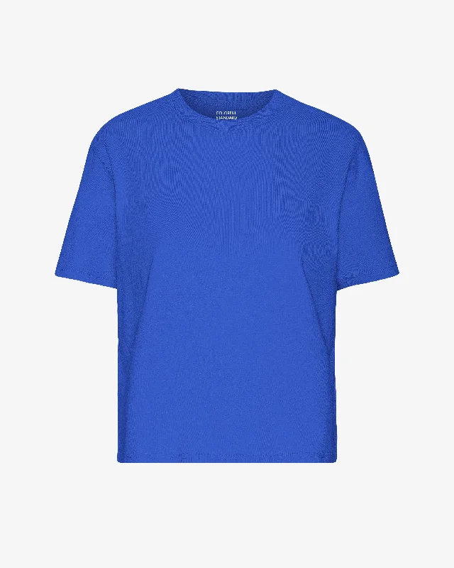 Organic Boxy Crop Tee - Sapphire Blue Mesh Blend Leather Blend Suede Blend