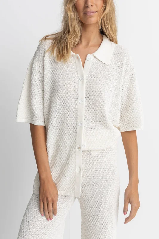 Rhythm Sunrise Short Sleeve Knit Shirt - WHITE Print Jacquard Patchwork