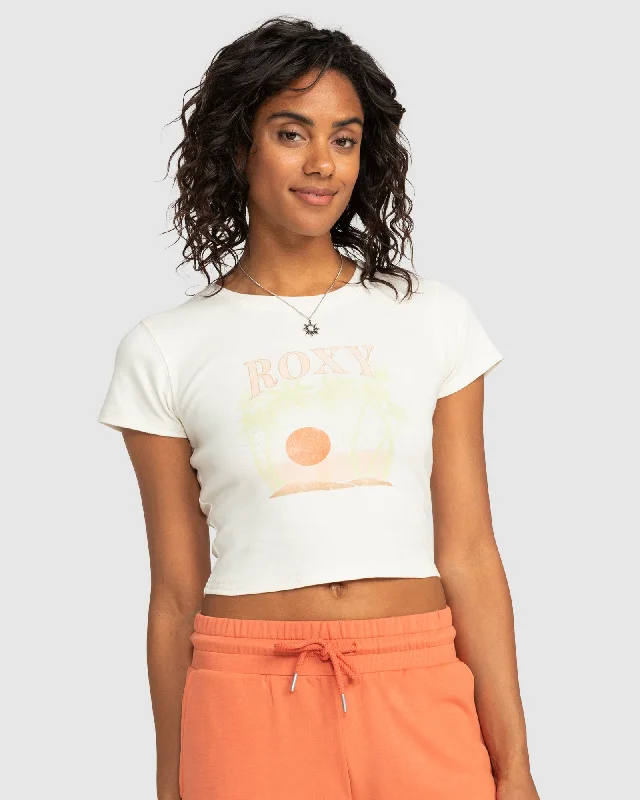 Womens Roxy All Day Short Sleeve Cropped T-Shirt Notch Collar Peter Pan Collar Cowl Neck Womens Roxy All Day Short Sleeve Cropped T-Shirt Notch Collar Peter Pan Collar Cowl Neck