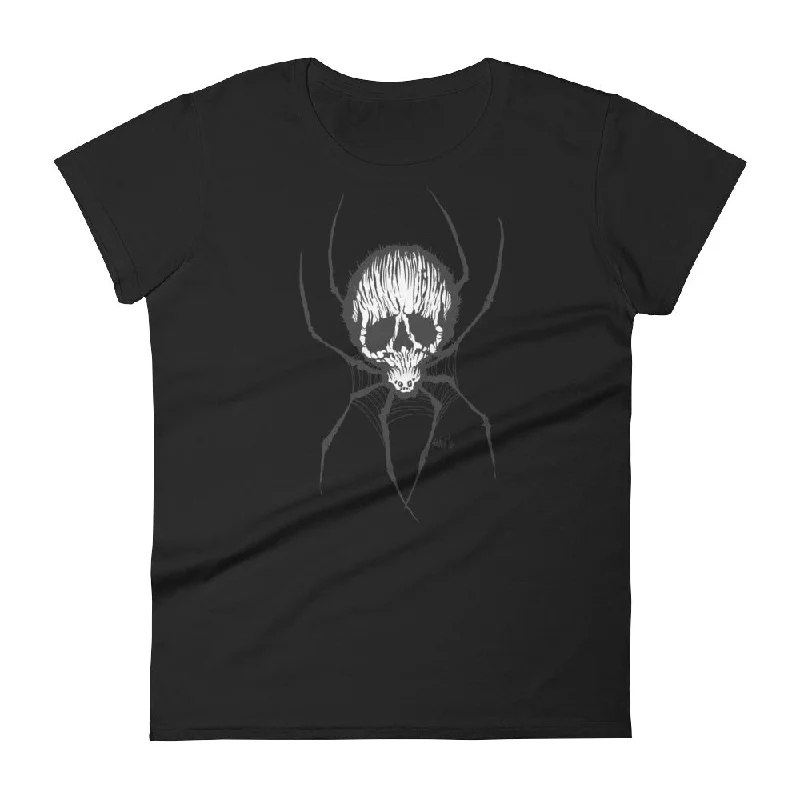 Skull Spider Women's short sleeve t-shirt Zippered Buttoned Snapped