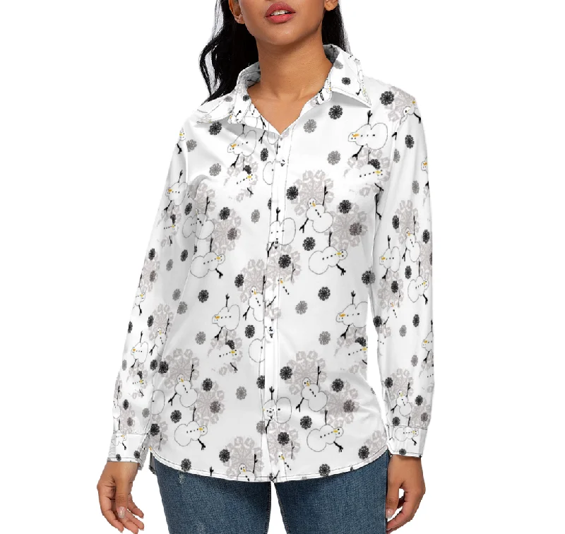Snowman Pattern Custom All Over Print Women's Long Sleeves Shirt Anti-Shrink Durable Soft Snowman Pattern Custom All Over Print Women's Long Sleeves Shirt Anti-Shrink Durable Soft