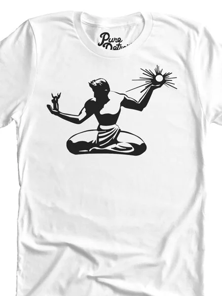 Spirit of Detroit Unisex T-shirt - White / Black Denim Fabric Leather Fabric Suede Fabric Spirit of Detroit Unisex T-shirt - White / Black Denim Fabric Leather Fabric Suede Fabric