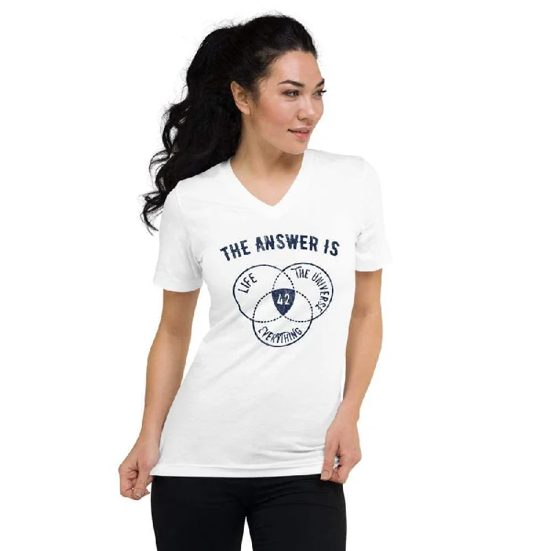 The Answer Is Always 42 - Unisex V-Neck T-Shirt Knit Fabric Woven Fabric Fleece Fabric The Answer Is Always 42 - Unisex V-Neck T-Shirt Knit Fabric Woven Fabric Fleece Fabric