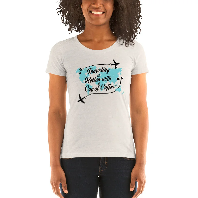 Traveling is Better with a Cup of Coffee Women's Tri-Blend T-shirt Rayon Velvet Corduroy Traveling is Better with a Cup of Coffee Women's Tri-Blend T-shirt Rayon Velvet Corduroy