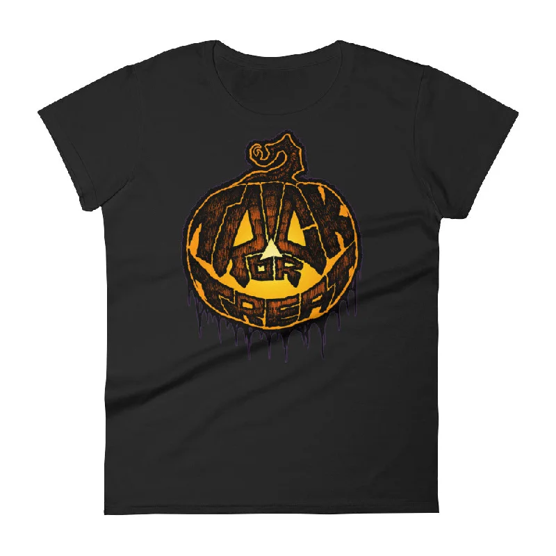 Trick or Treat Women's short sleeve t-shirt Denim Fabric Leather Fabric Suede Fabric Trick or Treat Women's short sleeve t-shirt Denim Fabric Leather Fabric Suede Fabric