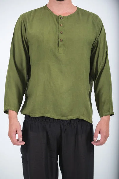 Unisex Long Sleeve Cotton Yoga Shirt with Coconut Shell Buttons in Olive Machine Wash Dry Clean Hand Wash Unisex Long Sleeve Cotton Yoga Shirt with Coconut Shell Buttons in Olive Machine Wash Dry Clean Hand Wash