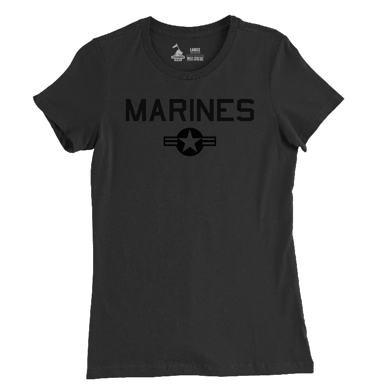 Women's Black out Marines Aviation Roundel T-Shirt Striped Floral Plaid