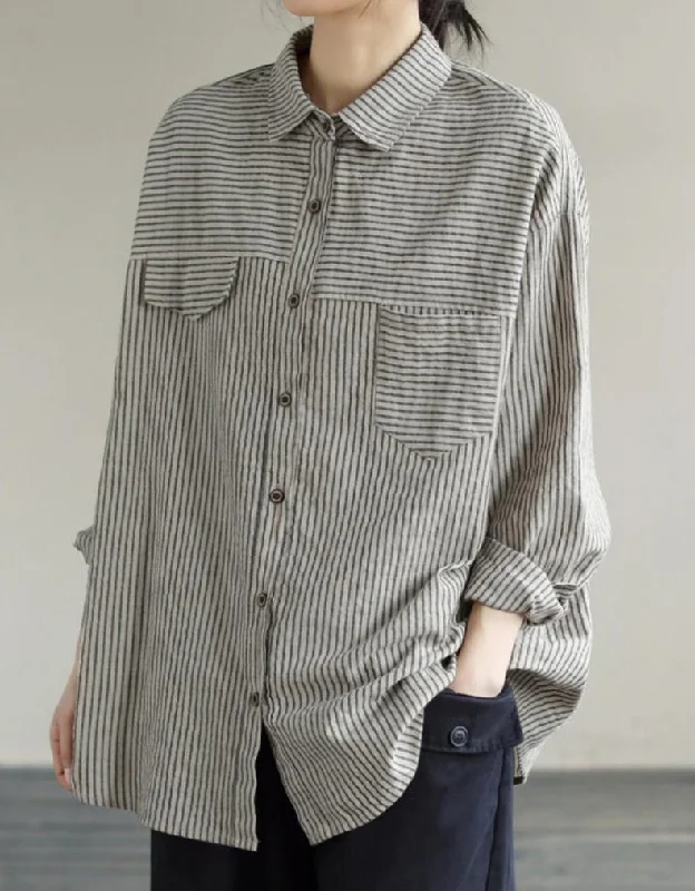 Women's Loose Casual Striped Long-sleeved Shirt Ribbed T-Shirt High Neck Heavyweight Women's Loose Casual Striped Long-sleeved Shirt Ribbed T-Shirt High Neck Heavyweight