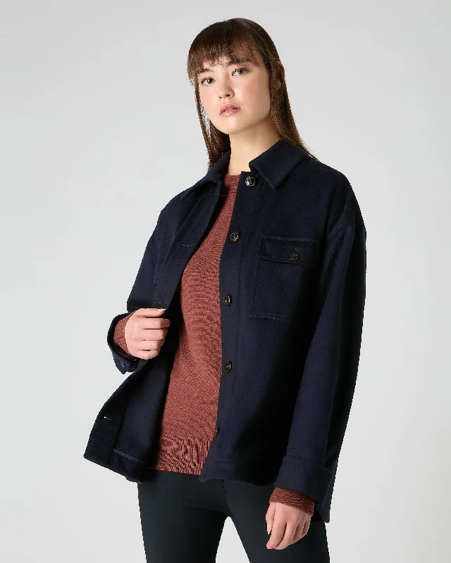 Women's Olivia Overshirt Navy Blue Beaded Sequined Faux Fur