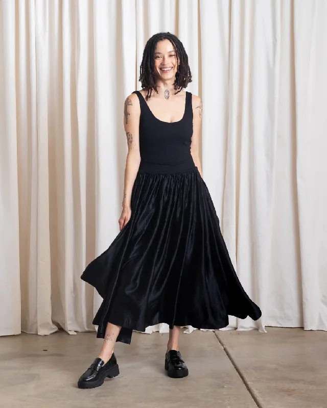 Ali Golden Mixed Fabric Dress in Black