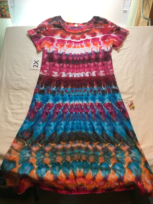 2X Intentionally Random Time-Warp Ice Dyed Mid-Calf Play Dress