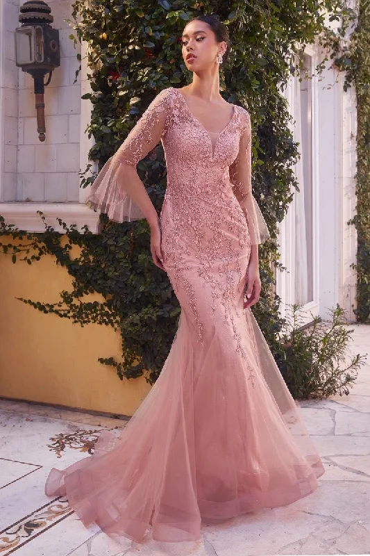 Andrea and Leo -A1342 Fitted Lace Applique Mermaid Dress