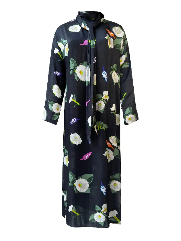 THE ANITA MOONFLOWER SILK DRESS WITH NECK TIE