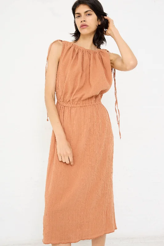 Linen Cotton Diph Dress in Brick