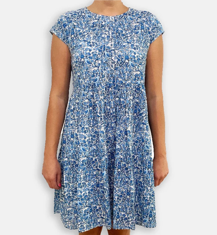Blue Bird Pintuck Cap Sleeve Dress