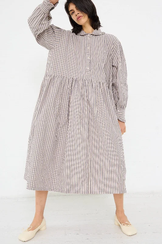 Lydbrook Dress in Natural, Blue and Brown Stripe