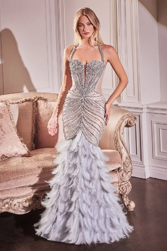 Cinderella Divine -CC4030 Beaded Applique Feather Mermaid Dress