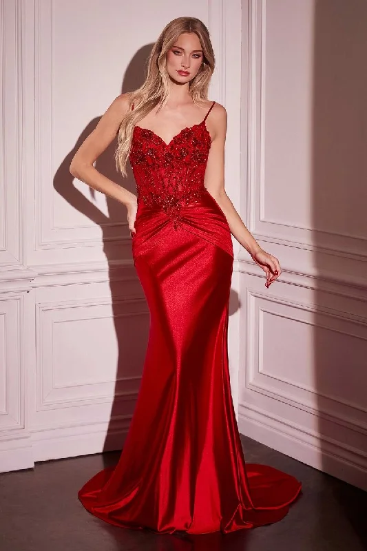 Cinderella Divine -CD776 Beaded Bodice Fitted Sheath Dress