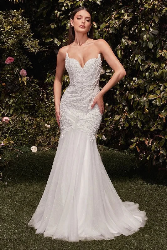 Cinderella Divine -CDS482W Strapless Lace Embellished Bridal Mermaid Dress