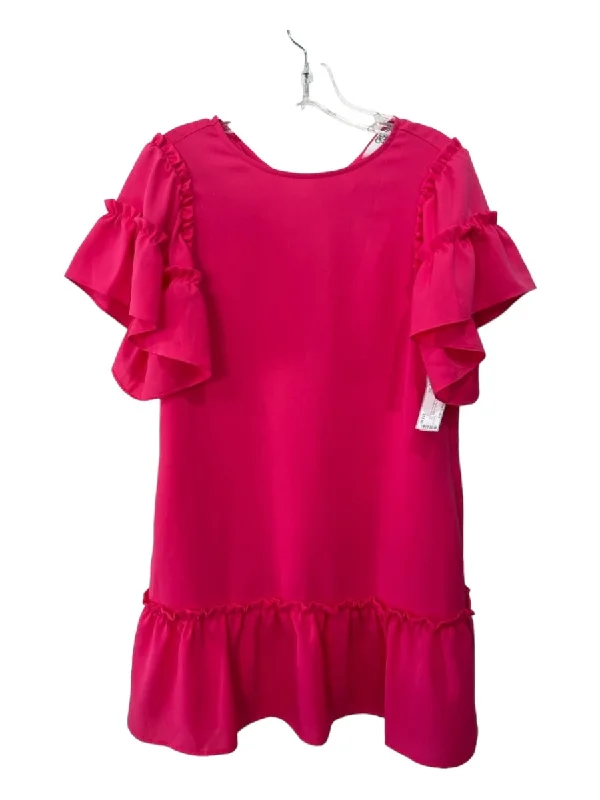 Crosby Size XS Pink Polyester Tie Neck Ruffle Tier Sleeve Shift Ruffle Hem Dress