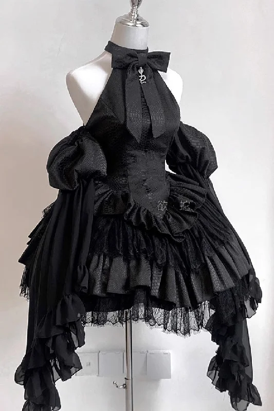 Desire Snake Halterneck Multi-layer Ruffle Lace Gothic Lolita Dress 2 Colors